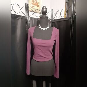 Zara Deep Purple Women's Ribbed Cropped Top Long Sleeve Size M Preppy Summer